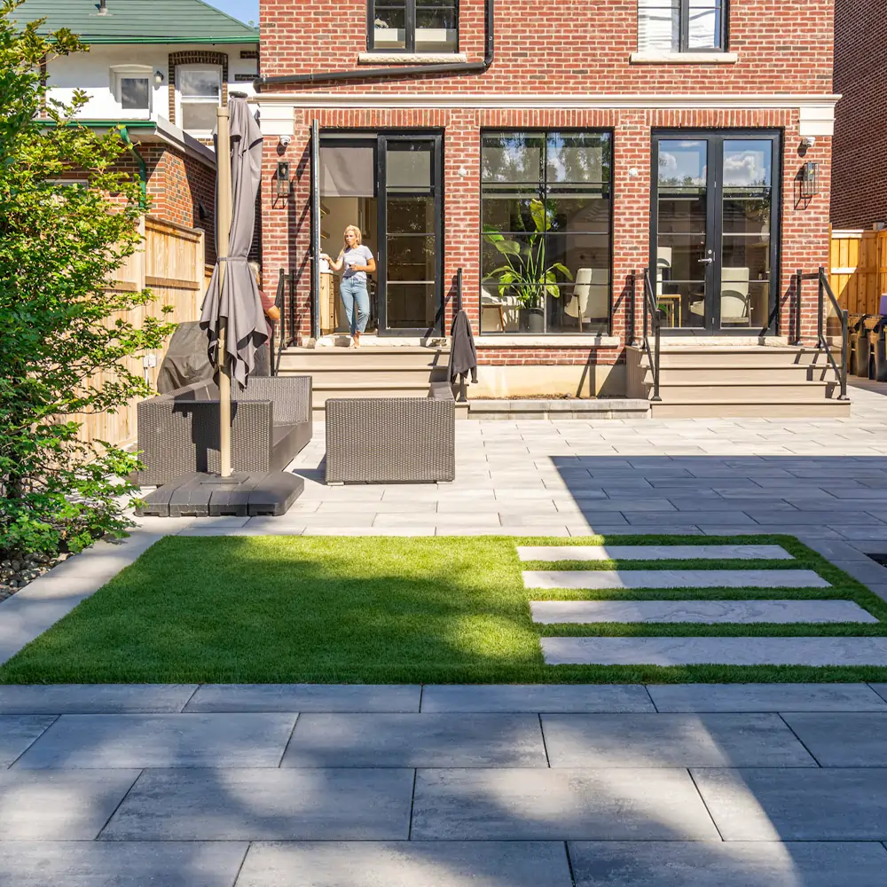 Artificial grass installed in a Toronto Backyard by Garden City Grounds